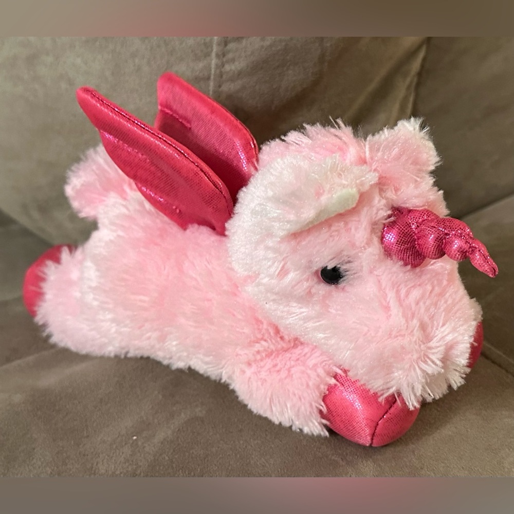 Justice Girls 10” Pink Fluffy Unicorn Plush Stuffed Animal Sparkly Horn Wings